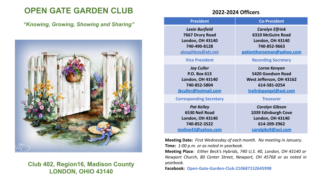 Open Gate Garden Club of Madison County's Club Info